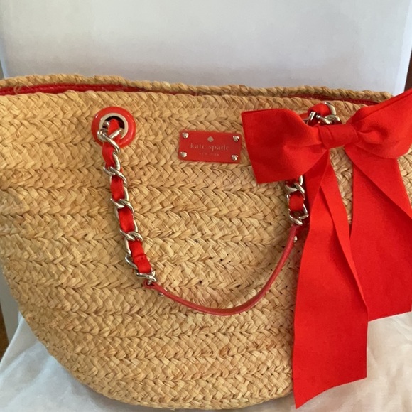 Kate Spade Point Breeze Coal Straw Tote • Large Red Bow - Picture 1 of 7